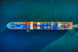 aerial view of shipping container barge